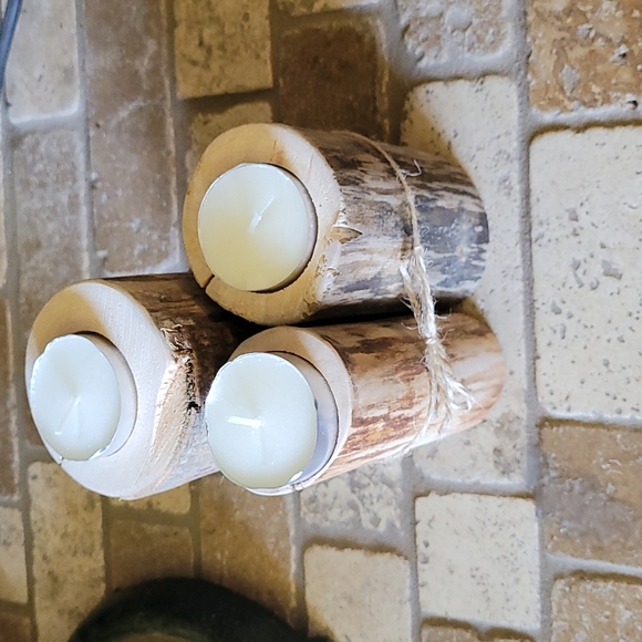 Set of 3 Natural Wood tealight holders - Picture 5 of 7